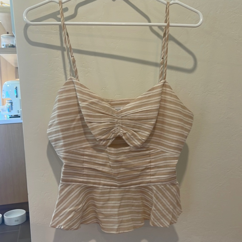 Intermix women’s cotton striped peplum top, size M